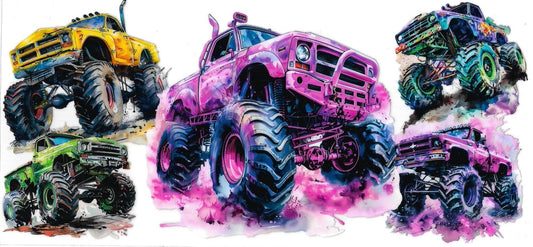 Monster Truck Pink, Green & Yellow (DOUBLE SIDE) • UV DTF Wrap