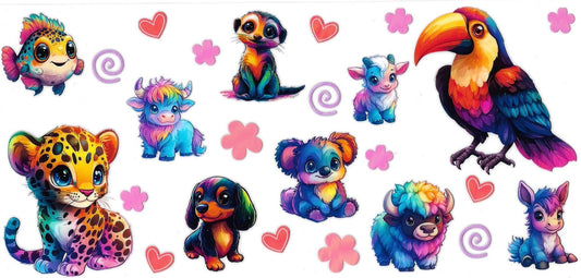 COLORFUL ANINALS • (DOUBLE SIDED) • UV DTF Wrap