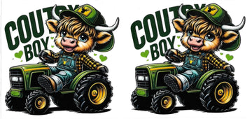 COUNTRY BOY COW BROWN, green trailer • UV DTF Wrap