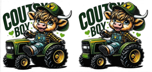 COUNTRY BOY COW BROWN, green trailer • UV DTF Wrap