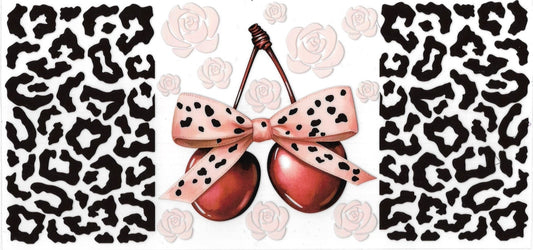 Cherry, bow & cheetah print • (DOUBLE SIDE) • UV DTF Wrap