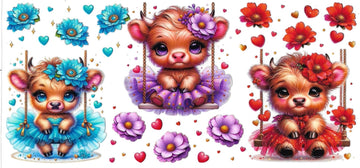 Babies cow blue, purple & red • (DOUBLE SIDE) • UV DTF Wrap