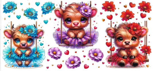 Babies cow blue, purple & red • (DOUBLE SIDE) • UV DTF Wrap