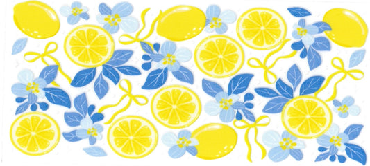 LEMONS, BOW & BLUE FLOWERS • UV DTF Wrap