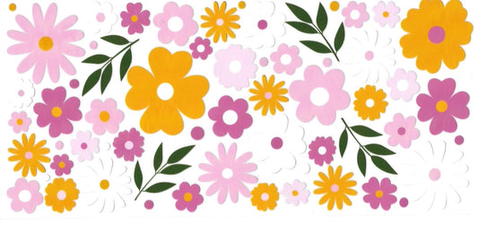 YELLOW, HOT PINK, BABY PINK FLOWERS • UV DTF Wrap