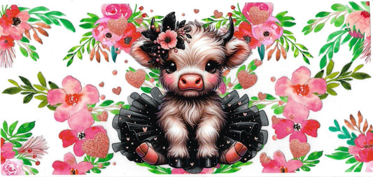 Cow with tropical flowers • (DOUBLE SIDE) • UV DTF Wrap