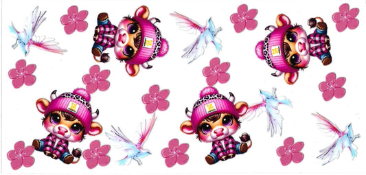 BABY COW PINK & FLOWERS • UV DTF Wrap