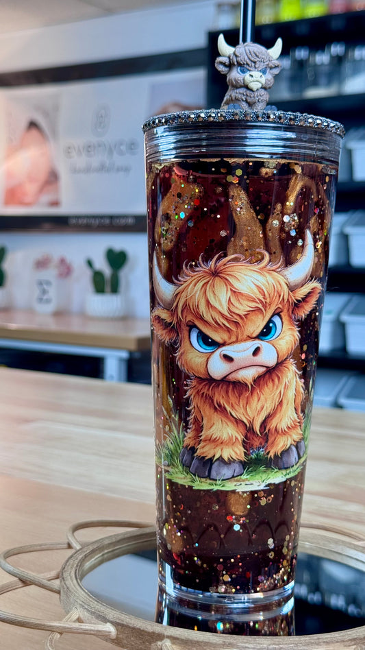 PRE-MADE Mad Cow Artistic Snow Globe Tumbler 24oz