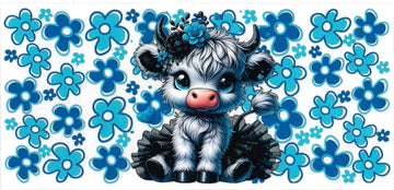 Cow with blue flowers • (DOUBLE SIDE) • UV DTF Wrap