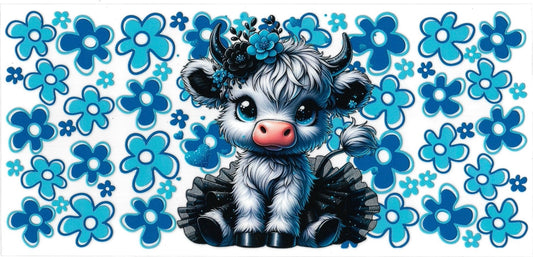 Cow with blue flowers • (DOUBLE SIDE) • UV DTF Wrap