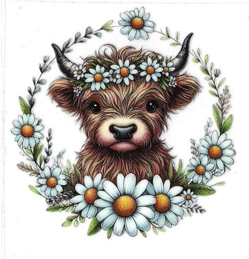 COW with White Daisies • UV DTF Decal