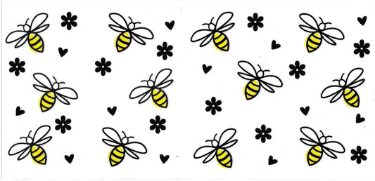 BEE, BLACK HEART & FLOWER • UV DTF Wrap
