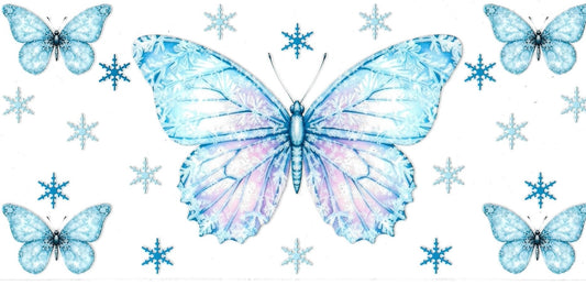 Blue butterflies & snow flakes • DOUBLE SIDE UV DTF Wrap