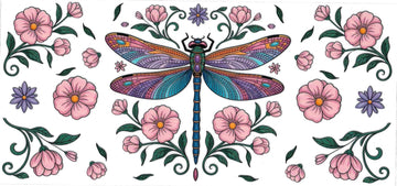 Dragonfly & flowers • DOUBLE SIDE • UV DTF Wrap