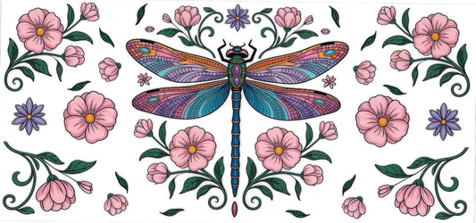 Dragonfly & flowers • DOUBLE SIDE • UV DTF Wrap