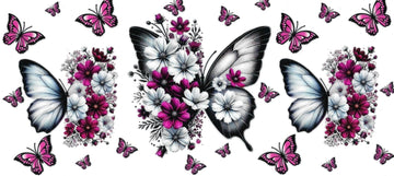 Butterflies Black, White & Hot Pink  • DOUBLE SIDED • UV DTF Wrap m