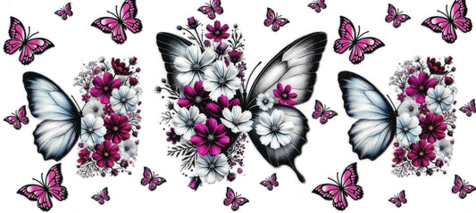 Butterflies Black, White & Hot Pink  • DOUBLE SIDED • UV DTF Wrap m