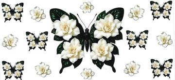 Butterflies green with white flowers (DOUBLE SIDE) • UV DTF Wrap