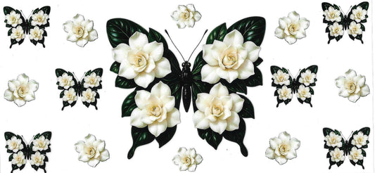 Butterflies green with white flowers (DOUBLE SIDE) • UV DTF Wrap