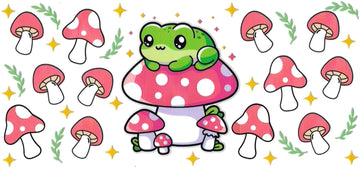 Frog with red and white mushrooms • DOUBLE SIDE UV DTF Wrap