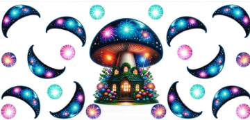 Mushrooms house with moon • DOUBLE SIDE UV DTF Wrap