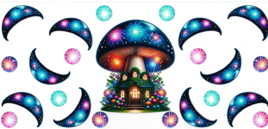 Mushrooms house with moon • DOUBLE SIDE UV DTF Wrap