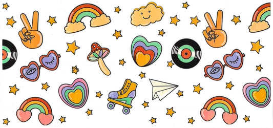 Rainbow, rollerblades, stars, clouds • DOUBLE SIDE UV DTF Wrap