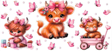 Baby Cows pink with birds & butterflies (DOUBLE SIDE) • UV DTF Wrap