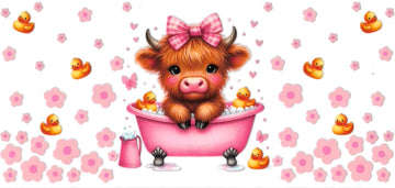 Baby Cows pink in a tub with duck & flowers (DOUBLE SIDE) • UV DTF Wrap