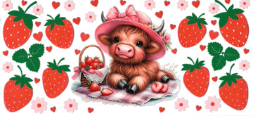 Cow with strawberries, hearts & flowers (DOUBLE SIDE) • UV DTF Wrap