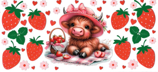 Cow with strawberries, hearts & flowers (DOUBLE SIDE) • UV DTF Wrap