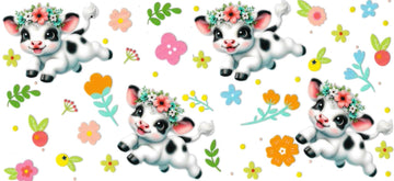 Baby cows white & black with flowers (DOUBLE SIDE) • UV DTF Wrap
