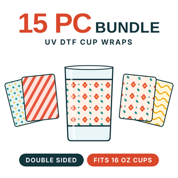 LIVE CLAIM ONLY: Basket of 15pcs Double-Sided UV DTF Cup Wraps (16 oz) – You Pick the Designs
